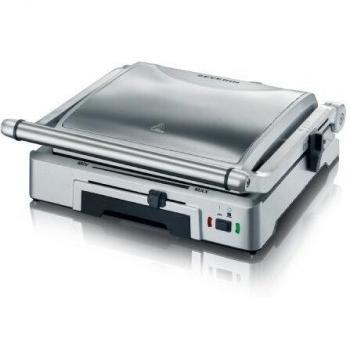 SEVERIN Parrilla grill de contacto para carne y sándwiches, sandwichera grill antiadherente para asar sin grasa, plancha grill de 1800 W, acero inoxidable y plateado, KG 2392