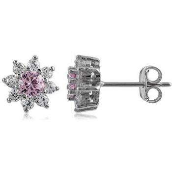 Córdoba Jewels | Pendientes en plata de ley 925 con zirconitas con diseño Flor Zirconium Rosa