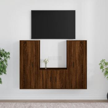 Set de muebles para TV 3 piezas madera contrachapada roble marrón vidaXL