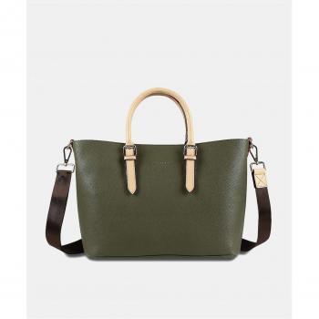 Bugatti - Bolso de hombro color verde con asas de piel