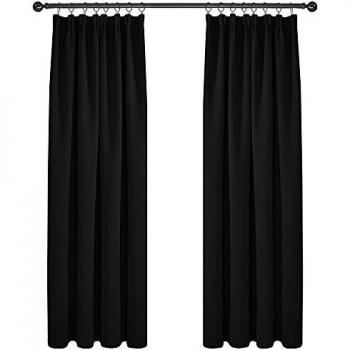 Deconovo Cortinas Dormitorio Modernas Opacas Salon Habitacion Suave para Ventanas de Juvenil con Bolsillos 140 x 290 cm Negro