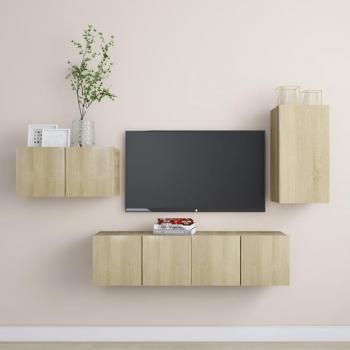 Set de muebles salón TV 4 piezas madera ingeniería color roble Sonoma, incluye Mueble de Salón, Mueble TV, Mesa de TV
