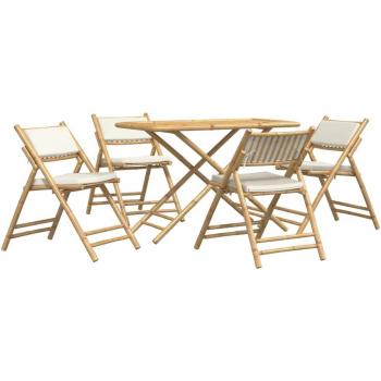 vidaXL 5 Piece Folding Bistro Set with Cream White Cushions Bamboo