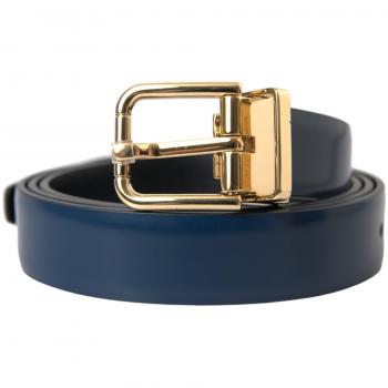 Dolce & Gabbana Blue Calf Leather Gold Metal Buckle Belt Men - 110 cm / 44 Inches
