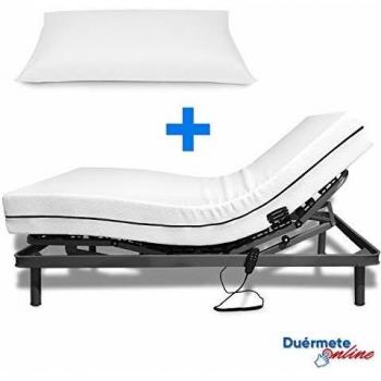 Duermete Cama Eléctrica Articulada Reforzada 5 Planos + Colchón Viscoelástico Medic Visco + Almohada Tacto Sedoso, Gris, 90x190