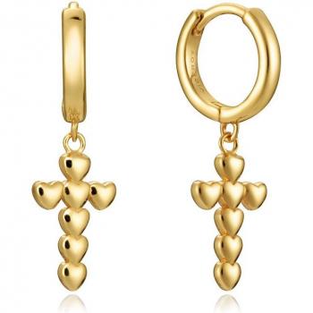 Pendientes Viceroy Trend de plata de ley con baño de oro y cruz de corazones