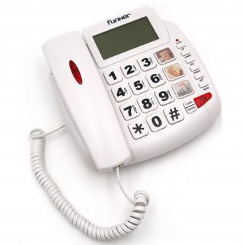 FUNKER D20 Blanco TELÉFONO Fijo SOBREMESA/Pared Especial para Personas Mayores, Teclas Y Pantalla Grandes, MEMORIAS DIRECTAS con Foto, Volumen Extra Fuerte, Funcion Manos Libres