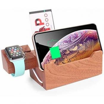 AICase Estación de Carga de Bambú on 3 Puertos USB y Base de Carga Multifunción Organizador Escritorio de Multi-Dispositivo Muelle de Carga Soporte para iPhone, iPad, Apple Watch, Airpods.