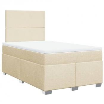 Cama box spring con colchón tela color crema 120x200 cm