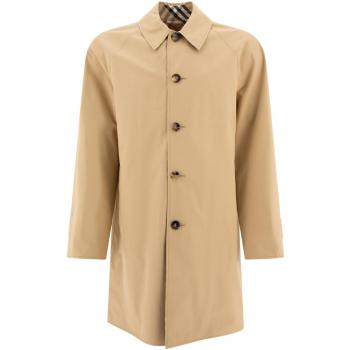 Burberry Men's Reversible Beige Cotton Trench Coat with Iconic Check Design, Size 48