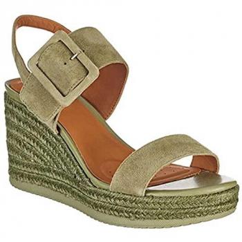 Sandalias Geox Mujer Ponza con cuña Beige y Verde Pistacho, Talla 39