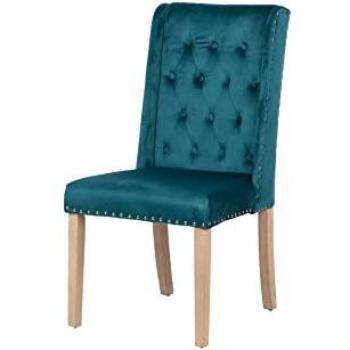 Silla Velvet Capitone con Tirador 53x53x102 cm - Comodidad Duradera, Azul, Roble, Mediano