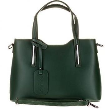 Firenze Artegiani Bolso Tote de Mujer en Piel auténtica, Acabado Ruga Lujo, 31.5 cm, Verde Oscuro