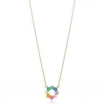 Collar Viceroy Trend de plata de ley con baño de oro y anilla de flores con circonitas multicolores
