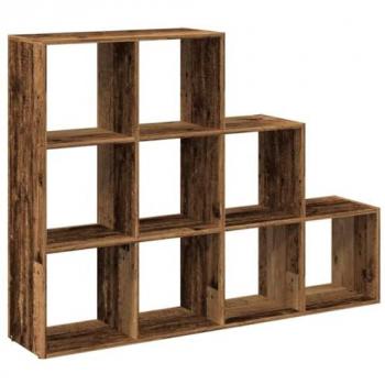 Librería divisora de 3 niveles en madera envejecida, dimensiones 137,5x29x103,5 cm, color marrón