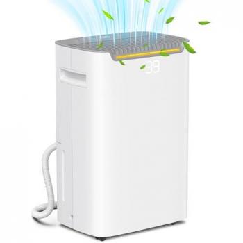 Deshumidificador Eléctrico Homcom 20L/día con Depósito de Agua de 2,5L, Temporizador 24h, Pantalla Digital y Drenaje Continuo para Dormitorios hasta 25㎡