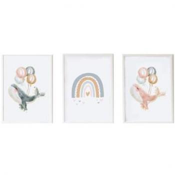 Juego de 3 cuadros infantiles Crochetts Multicolor Madera MDF 33 x 43 x 2 cm Arcoíris Ballena (3 Piezas)
