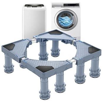 Pedestal Ajustable para Lavadora y Refrigerador Kirburg con 8 Patas de Acero Inoxidable y Plástico - Gris