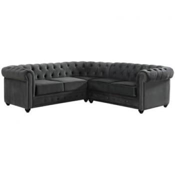 Sofá rinconero de terciopelo Chesterfield - Gris antracita - Reversible y desenfundable