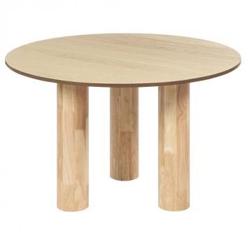 Mesa de Comedor Redonda 120 cm Madera Clara MDF con Patas de Madera Caucho Estilo Rústico Moderno