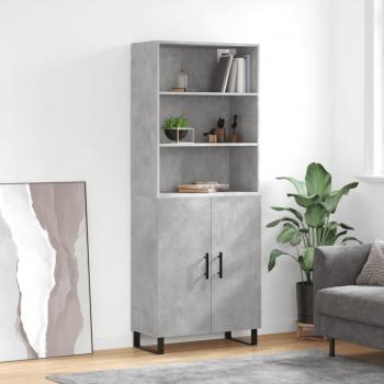 Aparador alto de madera contrachapada gris hormigón 69,5x34x180 cm con 2 puertas, mueble de almacenaje para salón, buffet y armario auxiliar