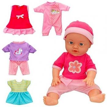 COLORBABY 49579 - Muñeca para niñas con ropita de cambio / Muñeca pequeña, Bebé tamaño 32cm con