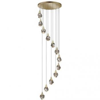 Lámpara de Techo Colgante Aquaria 12 Luces Oro Mate, Transparente 3000K 5400Lm