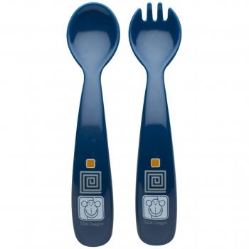 Zak! Designs Toddlerific Toddler Fork and Spoon with Blue Monkey, Easy to Hold Handle, Break-resistant and BPA-free Plastic