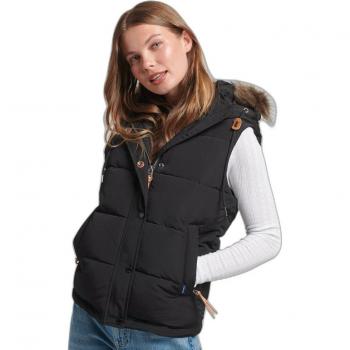 Superdry Women's Sleeveless Puffer Jacket Everest with Faux Fur Black