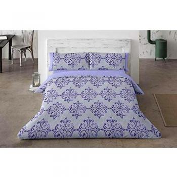 Burrito Blanco Juego de Funda Nórdica 452 con un Diseño de Formas Ornamentales para Cama de Matrimonio de 135x190 hasta 135x200 cm/Funda Nórdica Moderna 135, Color Azul