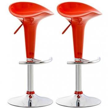 Set de 2 Taburetes de Bar Saddle Naranja con Asiento de Plástico y Estructura Metálica