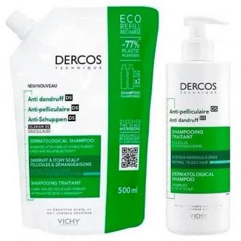 Vichy Dercos Anti-Dandruff Shampoo for Oily Hair 390ml + Ecorefill 500ml Duplo Pack