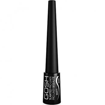 Gosh Slanted Pro Liner Eyeliner - #002 Matte Black, delineador de ojos de acabado mate, punta biselada para precisión en la aplicación, fórmula de larga duración y resistente al agua