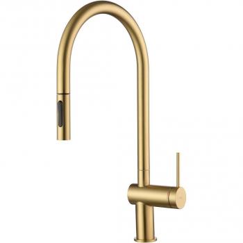 Grifo de cocina monomando con caño extraíble color oro rosa acabado cepillado modelo Berna Imex