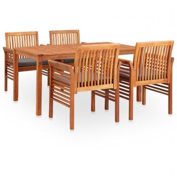5-Piece Outdoor Dining Set with Cushions - Solid Acacia Wood