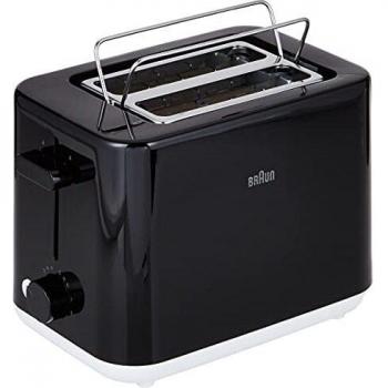 Braun Hogar Breakfast1 Tostadora de 2 Rebanadas, 8 Niveles de Dorado, Bandeja para Migas Extraíble, Elevador de Pan, Calentador de Pan Integrado, 900 W, HT1010BK, Plástico, Negro