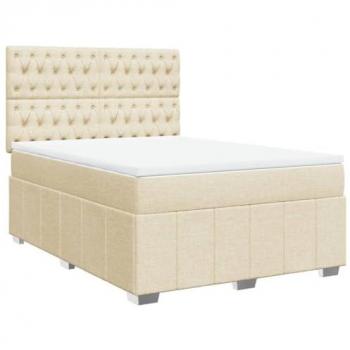 Cama Box Spring con colchón de tela color crema 140x200 cm