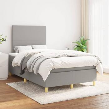 Cama box spring con colchón de muelles gris claro 120x200 cm tela
