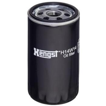 Filtro de aceite HENGST FILTER H14W14 con características de alta calidad, diseñado para vehículos Volkswagen y otros modelos compatibles, asegurando una filtración eficiente y un rendimiento óptimo del motor