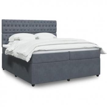 Cama box spring con colchón de terciopelo gris oscuro 200x200 cm