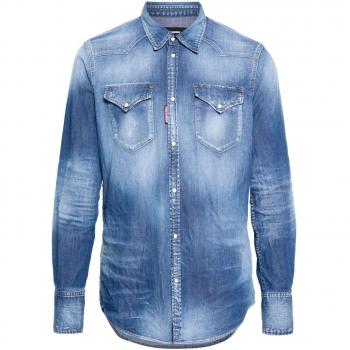 Dsquared2 Men's Washed-Out Denim Shirt in Blue | Size L | S74DM0846S30341