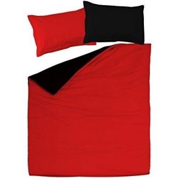 SoulBedroom Black & Red (Negro y Rojo) Juego de Cama Reversible, 100% Algodón (Funda para edredón 240x220 cm y 2 Fundas para Almohada 50x75 cm) / Cama de 150 cm (Matrimonio)