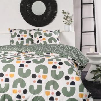 Juego de Cama Doble Reversible Sunshine en Algodón Imprimido Pop Art - Verde/Blanco - 240 x 260 cm