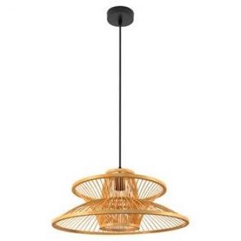 Lámpara de techo colgante Bento regulable en altura, E27, IP20, metal y bambú negro/natural, 50 cm