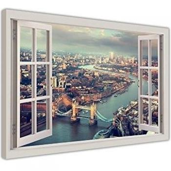 Puente de la torre de Londres antena View 3d para ventana efecto Framed Canvas Wall Art Fotos Home Deco impresiones 38 mm de grosor marco, lona, 02- A3 - 16 X 12
