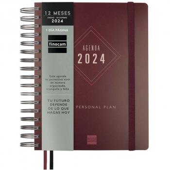 Agenda Finocam Tempus 2024 1 Día por Página 155x217mm Espiral Burdeos Multilingüe