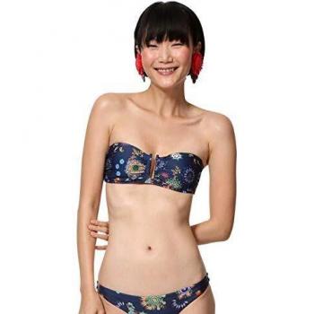 Desigual Swimwear Bandeau REM Woman Blue, Tops de bikini para Mujer, Azul