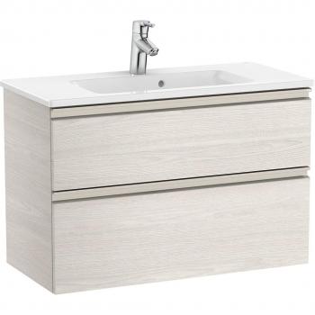 Mueble de baño compacto Roca The Gap con 2 cajones y lavabo, color Fresno nórdico, medidas 805 x 380 x 537 mm