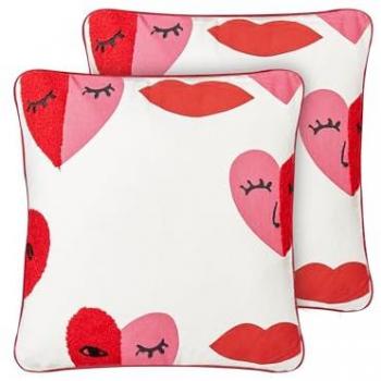 Lote de 2 cojines decorativos modernos de algodón rojo y blanco con motivo abstracto, 45 x 45 cm, fundas desmontables Periwinkle
