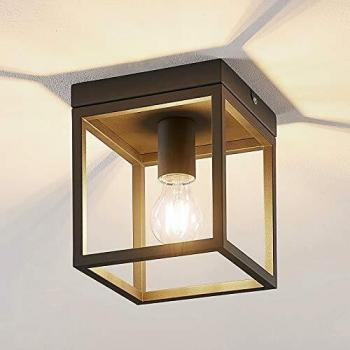 Plafón de techo Lindby Meron, forma de caja, color gris oscuro, moderno, hecho de metal, para salón y comedor, 1 lámpara E27